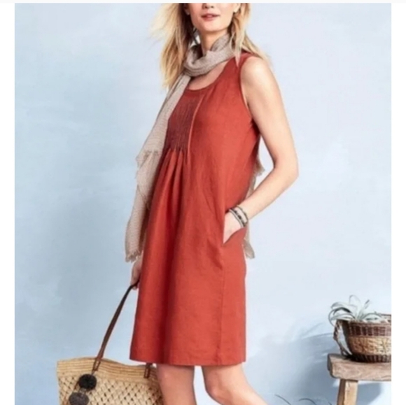 Garnet Hill Women's French Linen Dress in Orange Size 10 - Picture 2 of 7